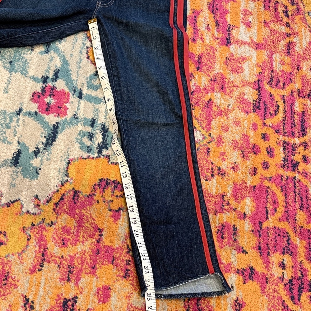 MOTHER Dark Blue Cropped Jeans with Red Stripes - Picture 7 of 9